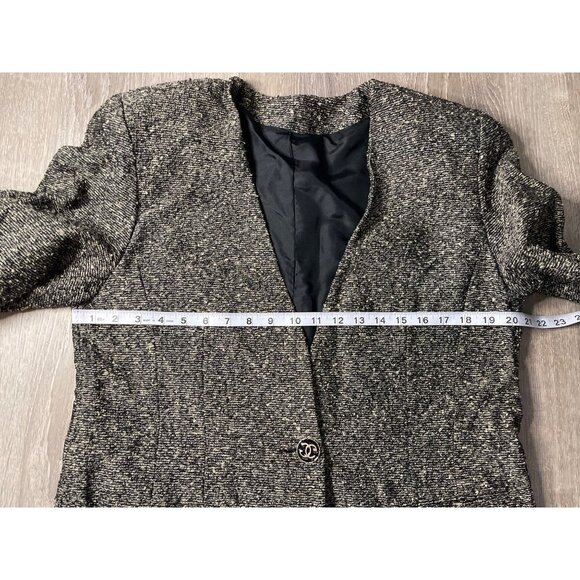 Hand Sewn Black Brown Textured Tweed Single Button Blazer Sz 12 - Picture 7 of 10